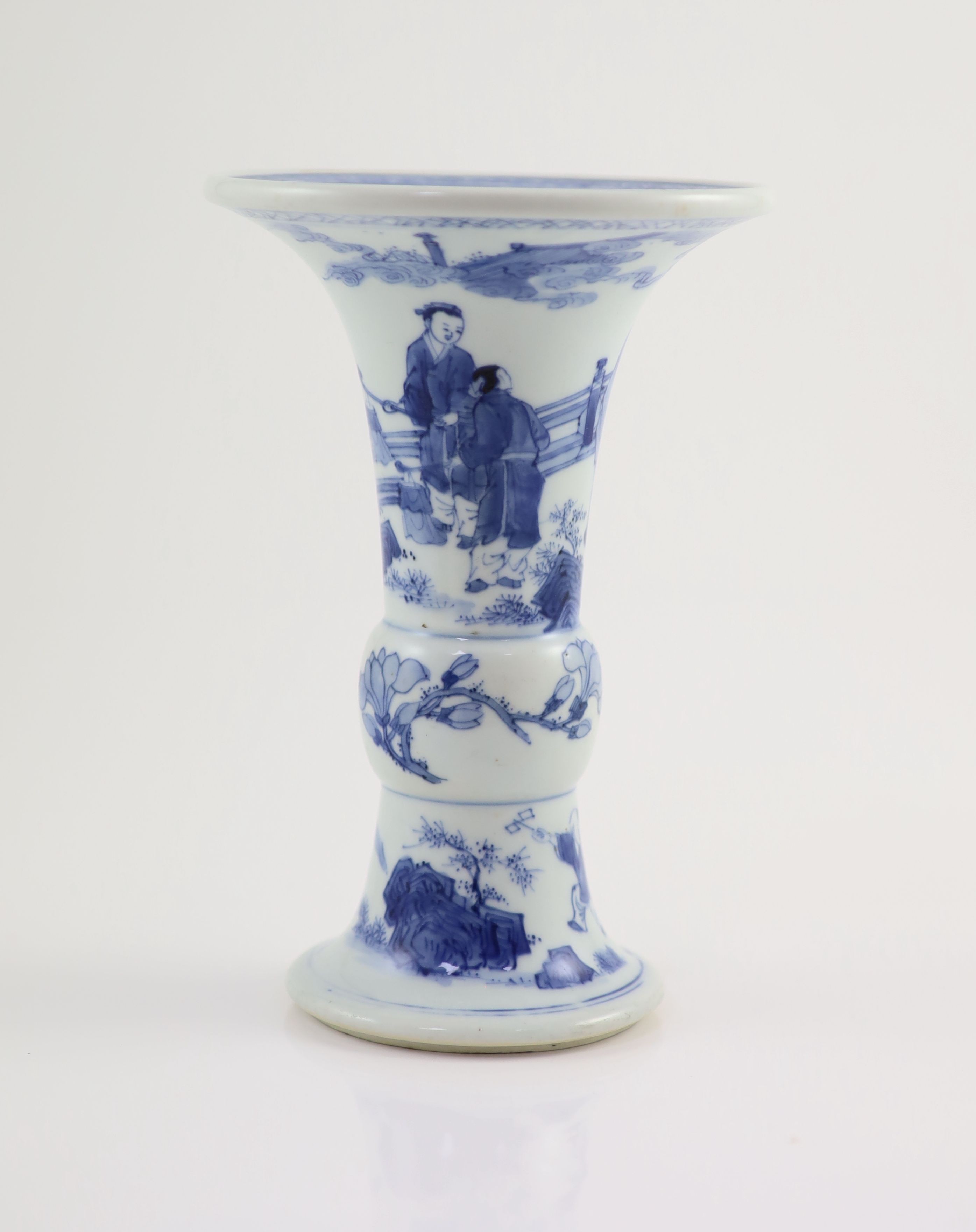 A Chinese blue and white beaker vase, gu, Kangxi period (1662-1722), 21.2cm high